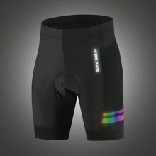男士自行車短褲,附有矽膠墊坐墊,彩色反光,彈性,防滑貼身路騎褲 - 黑色 - 查看 3