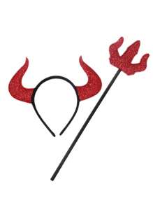 2 件装万圣节角色扮演牛角发箍和发夹套装驯鹿魔鬼配饰