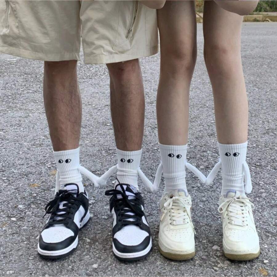 2pairs Women's Magnetic Personalized Mid Calf Socks In Solid Color, Suitable For Daily Wear - White - View 1