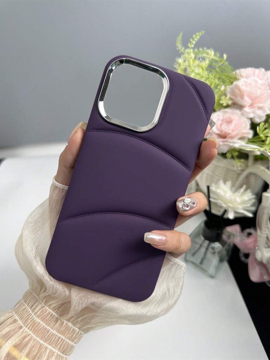 1入組深紫色防震手機殼帶毛絨襯裡、電鍍銀框和大相機保護兼容 Iphone 型號兼容 iPhone15/15Plus/15Pro/15Promax - 彩色 - 查看 1