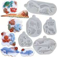 1pc Ocean Series Mermaid, Dolphin, Turtle, Sea Horse, Fish Silicone Mold For Cake Decorating, Candy, Chocolate, Kitchen Accessories, Baking Tool - light grey - View 1