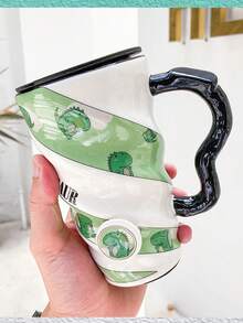 Unicorn And Fruit Ceramic Mug With Lid For Coffee Or Tea Spiral Design Gift Home Decoration - Green - View 1