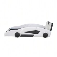Nestfair Twin Size Race Car-Shaped Platform Bed with Wheels