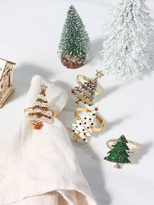 4pcs/set Mixed-design Christmas Tree Napkin Rings, Eye-catching Table Decoration For Dinner Party - Multicolor - View 5