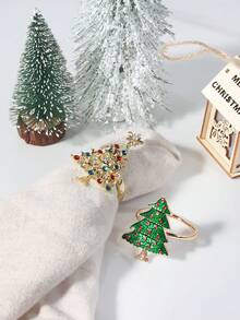 4pcs/set Mixed-design Christmas Tree Napkin Rings, Eye-catching Table Decoration For Dinner Party - Multicolor - View 4