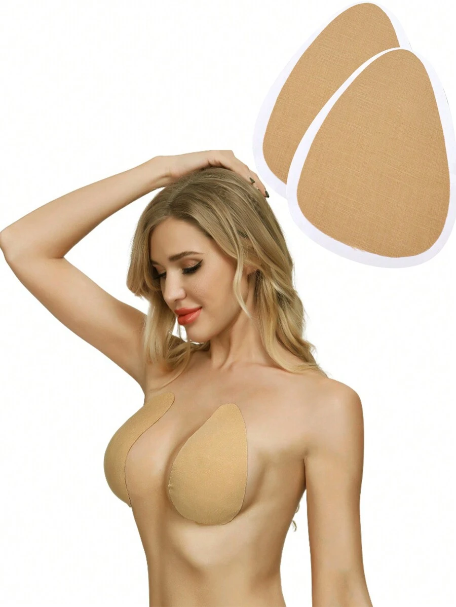 1pair Water Drop Shaped Invisible Adhesive Lifting Bra For Large Breasts, Suitable For Running And Sports - Apricot - View 1