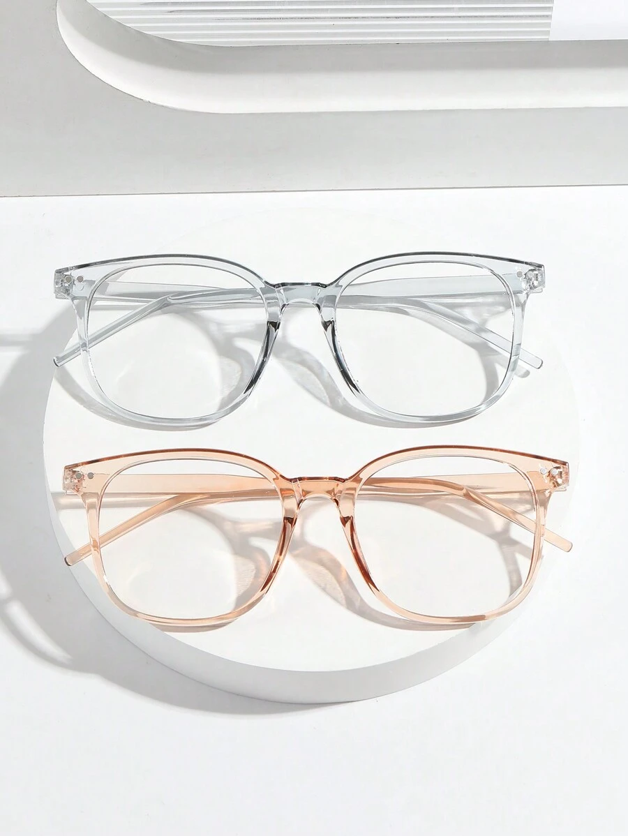 2pcs Women's Studded Square Transparent Glasses, Suitable For Daily Use, Accessories, Eyewear Set - Multicolor - View 1