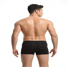 1pc Solid Color Men's Seamless Trunks For Youth Made Of Modal With Comfortable Flat Angle Head, Perfect For Sports - Black - View 3