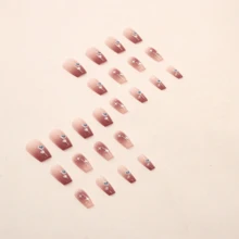 24入組/盒中長芭蕾舞女演員指甲,帶可愛心,星星和腮紅設計,漸層漸變,甜美風ins風格 - 彩色 - 查看 3
