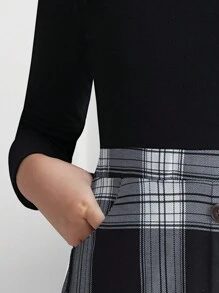 Tween-Mädchen Kleid im Karo-Patchwork-Design mit Rüschenkante und Taschen - Schwarz - Übersicht 4