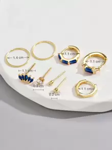 8pcs/set Blue Jewelry Set, Including 3 Embellished Stud Earrings, 2 Ear Clips, And 5 Earrings - Royal Blue - View 4