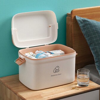 1pc Large Capacity Dual-layer Medicine Storage Box With Simple Design And Portable Handle For Home, First-aid Kit, Medical Supplies Storage Container