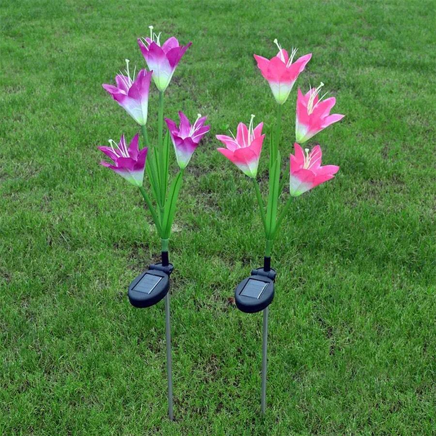 1 件太阳能紫百合花灯，太阳能花园桩灯户外装饰，太阳能景观路灯适用于花园、庭院、露台、草坪
