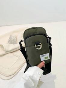 1pc Green Color Block Fashionable & Convenient Casual Zipper Phone Wallet, Suitable For Ladies' Daily Use - Green - View 1