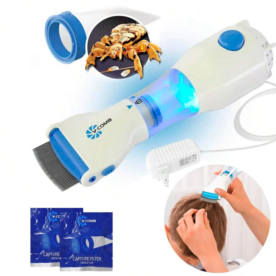 Peine Eléctrico Quita Piojos Aspiradora Para Liendres - Blanco - Ver 1