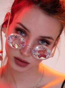 1入組真正的萬花筒音樂節眼鏡,帶稜鏡馬賽克鏡片,創意眼鏡適用於夜間表演和派對配件