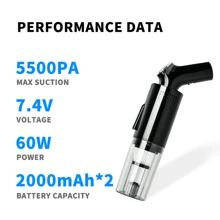 1台白色7.4v汽車吸塵器,帶led燈,家庭和汽車無線手持式除塵器,數字顯示和高吸力 - 白色 - 查看 2
