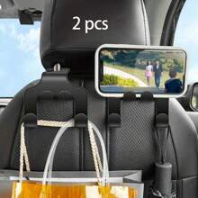 2 件通用汽车座椅头枕挂钩储物架车用后座收纳架车载手机支架汽车内饰配件汽车配件汽车内饰 - 黑色 - 查看 1