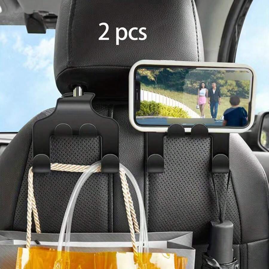 2 件通用汽车座椅头枕挂钩储物架车用后座收纳架车载手机支架汽车内饰配件汽车配件汽车内饰 - 黑色 - 查看 1