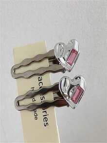 件裝女式 2000 年代風格可愛時尚金屬水鑽心形髮夾適合日常、約會、龐克和甜美女孩服裝