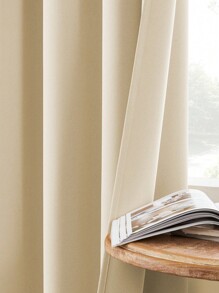 1pc Solid Color Polyester Blackout Curtains For Bedroom, Living Room, Balcony, Modern And Simple Design, Light Blocking, Sunscreen And Uv Protection, Ready To Hang - Beige - View 1