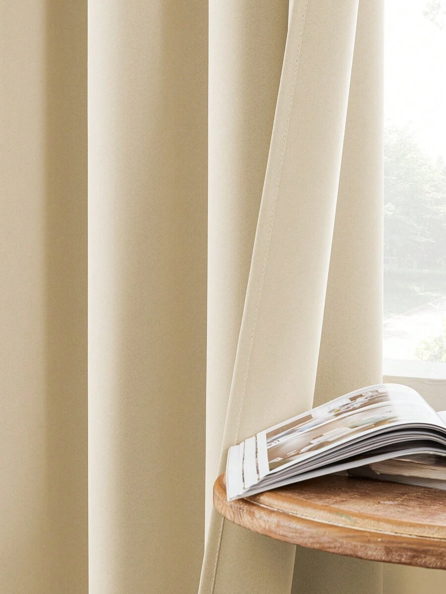1pc Solid Color Polyester Blackout Curtains For Bedroom, Living Room, Balcony, Modern And Simple Design, Light Blocking, Sunscreen And Uv Protection, Ready To Hang - Beige - View 1