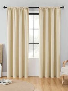 1pc Solid Color Polyester Blackout Curtains For Bedroom, Living Room, Balcony, Modern And Simple Design, Light Blocking, Sunscreen And Uv Protection, Ready To Hang - Beige - View 4
