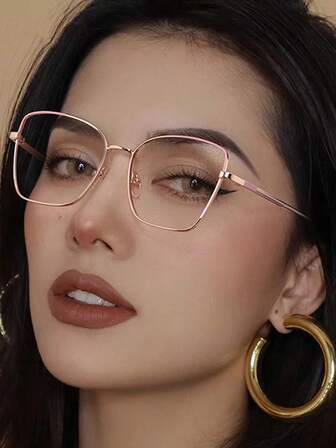 1 件装猫眼镜片框架女士时尚变色眼镜时尚金属眼镜框变色眼镜（赠眼镜盒）