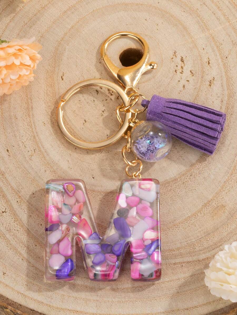 Móc khóa tua rua chữ M Chữ cái đầu Nhựa thời trang Túi xách Mặt dây chuyền Móc chìa khóa xe hơi dễ thương Phụ kiện túi Quà tặng (Thêm một thanh kim loại mỏng vào lớp xen kẽ (Như bạn thấy trong hình) là để đảm bảo rằng bề mặt bên trong của lớp xen kẽ cũng có thể được mạ điện mịn với màu sắc đẹp. Thanh kim loại có thể được bao gồm, có thể được gỡ bỏ.) Quà tặng Lễ Tạ ơn, Quà tặng Giáng sinh, Phụ kiện Giáng sinh, Đồ trang trí Giáng sinh Phụ kiện xe hơi Valentine Phụ nữ - Màu tím - Xem 1