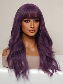 合成纖維耐熱假髮紫色長款卷波浪狀的假髮帶劉海假髮迷人紫色假髮逼真自然頭髮女性日常穿著角色扮演美麗頭髮