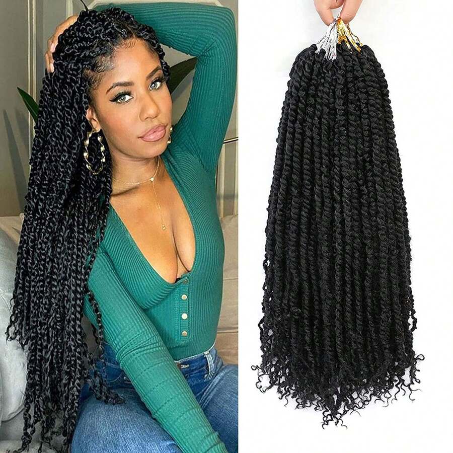 1 包柔软预扭 Passion Twist 钩针编织发，女士 24 英寸黑色自然弹簧扭卷发辫子长 Passion Twist 发合成接发，可作为圣诞礼物 - 黑色 - 查看 1