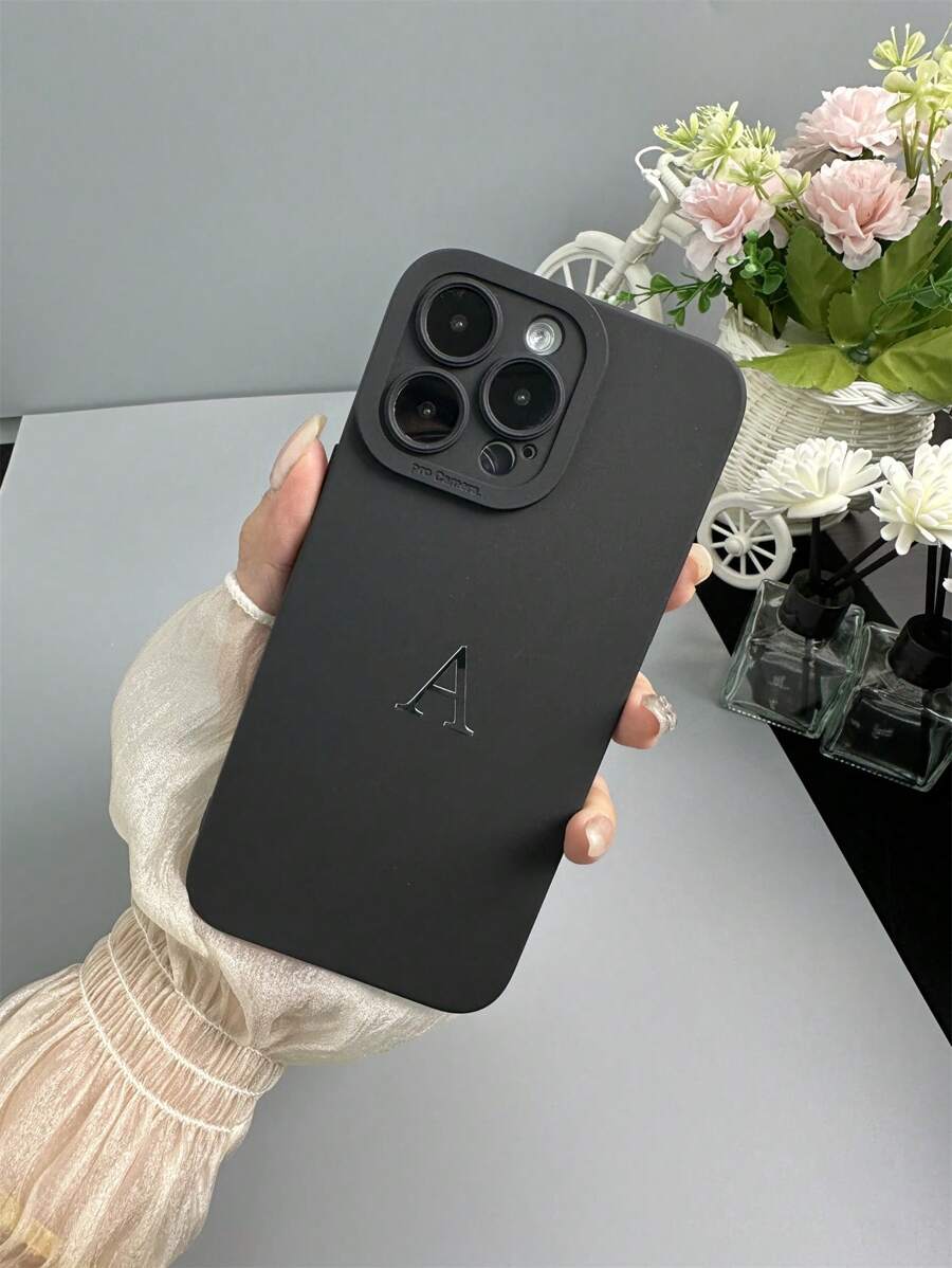 1pc Black Angel Eye TPU Phone Case With Silver A Logo Compatible With Iphone 16/16 Pro/16 Plus/16 Pro Max Models - Black - View 1