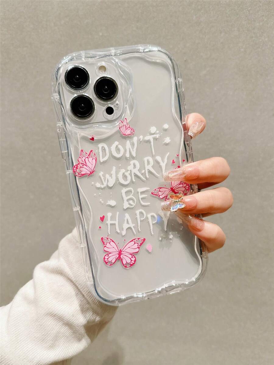 1入組透明鮮蝴蝶＆相機鏡頭保護硬式手機殼，適用於蘋果手機 - 無色 - 查看 1