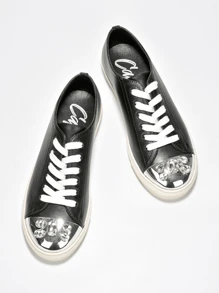 Women's  Big Gemstone Low Cut Round Toe Sneakers - Single Round Toe Flat For Brunch