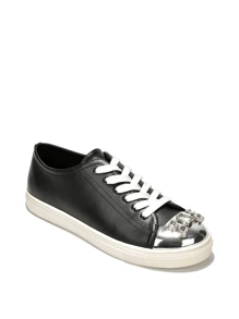 Women's  Big Gemstone Low Cut Round Toe Sneakers - Single Round Toe Flat For Brunch