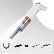 1台白色7.4v汽車吸塵器,帶led燈,家庭和汽車無線手持式除塵器,數字顯示和高吸力 - 白色 - 查看 1