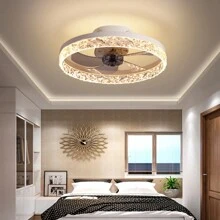 Ventilateur De Plafond Avec Lumière, Ventilateur De Forme Ronde Au Design Simple Avec Conversion De Fréquence Pour La Chambre À Coucher Et La Salle À Manger