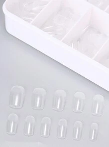 550片短方形软胶全覆盖美甲贴纸套装，11种尺寸全覆盖预成型假指甲，带收纳盒，适用于DIY家庭美甲沙龙美甲工具和用品 - 無色 - 查看 5