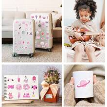 100张粉色混色贴纸，4厘米彩色粉色少女风涂鸦贴纸，返校季剪贴簿用品，趣味贴纸，笔记本电脑贴纸，Kindle手机贴纸 - 粉色 - 查看 6