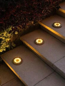 4 件全新設計太陽能裝飾埋地燈圓形戶外花園景觀防水草坪燈 - 黃色 - 查看 2