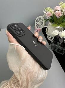 1pc Black Angel Eye TPU Phone Case With Silver A Logo Compatible With Iphone 16/16 Pro/16 Plus/16 Pro Max Models - Black - View 3