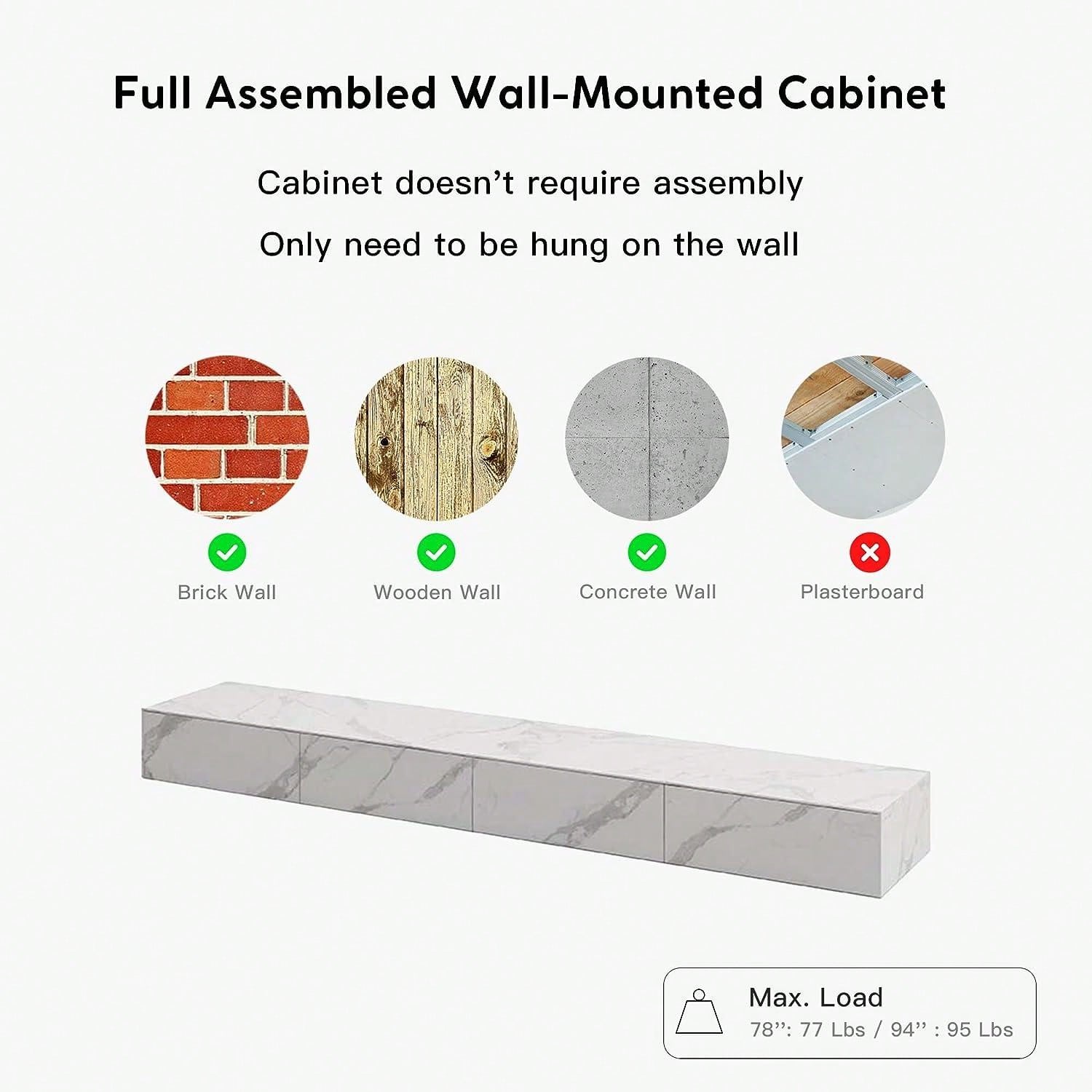 POVISON Modern Floating TV Stand, Sintered Stone WallMounted TV