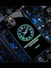 1pc Black 2-In-1 Clock Design Led Light Up Voice Control Anti-Drop Phone Case Compatible With IPhone - Multicolor - View 5