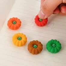 5pcs/set Halloween Pumpkin Shaped Erasers In Random Colors - Multicolor - View 1