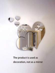 5pcs Heart Shaped Mirror Decoration Stickers - Silver - View 3