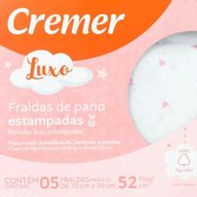 CAIXA COM 05 FRALDAS CREMER LUXO TECIDO DUPLO 100% ALGODÃO ESTAMPADAS 70X70CM - Rosa Bebê - Visão 2