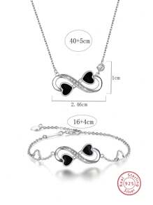 2 件套甜美百搭 925 純銀和方晶鋯石手鍊和項鍊套裝,適合女士日常、派對和工作服珠寶