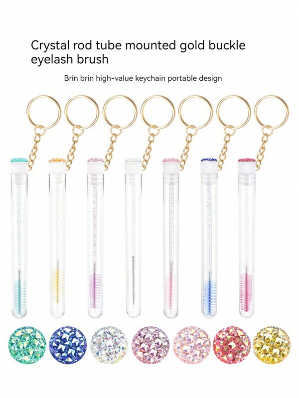 Single women's diamond-encrusted transparent tube gold buckle mascara brush, one-time graft eyelash roll, eyebrow comb crystal rod brush