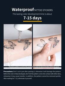 2张逼真防水半永久纹身贴纸，大号哥特式数字图案，可持续7-15天，男女皆宜 - 黑色 - 查看 5