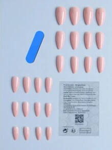 Elevate Your Style With 24pcs Long Almond Solid Minimalist Full Cover Fake Nail Kit - Baby Pink - View 2